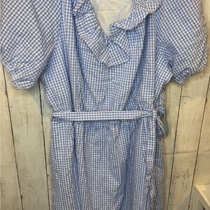 Draper James RSVP Puff Sleeve Tie Waist Blue and White Gingham Womens 2X NWT